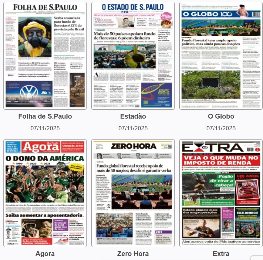 Jornais do país destacam fundo global de florestas, mudanças no Imposto de Renda e o Flamengo “dono da América”